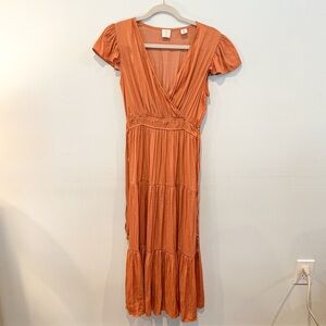 Joie Elegant Orange V-Neck Dress Midi | Size S